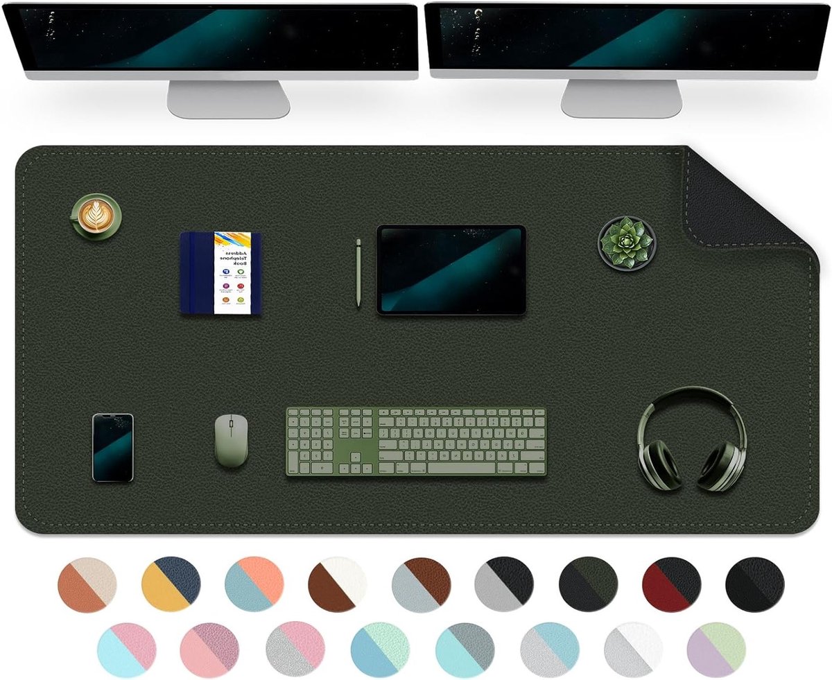 Waterdichte Bureau Onderlegger, Groot Muismat voor Toetsenbord en Laptop, Bescherming voor Bureau en Schrijfgerei - 120x60cm Donkergroen en Zwart