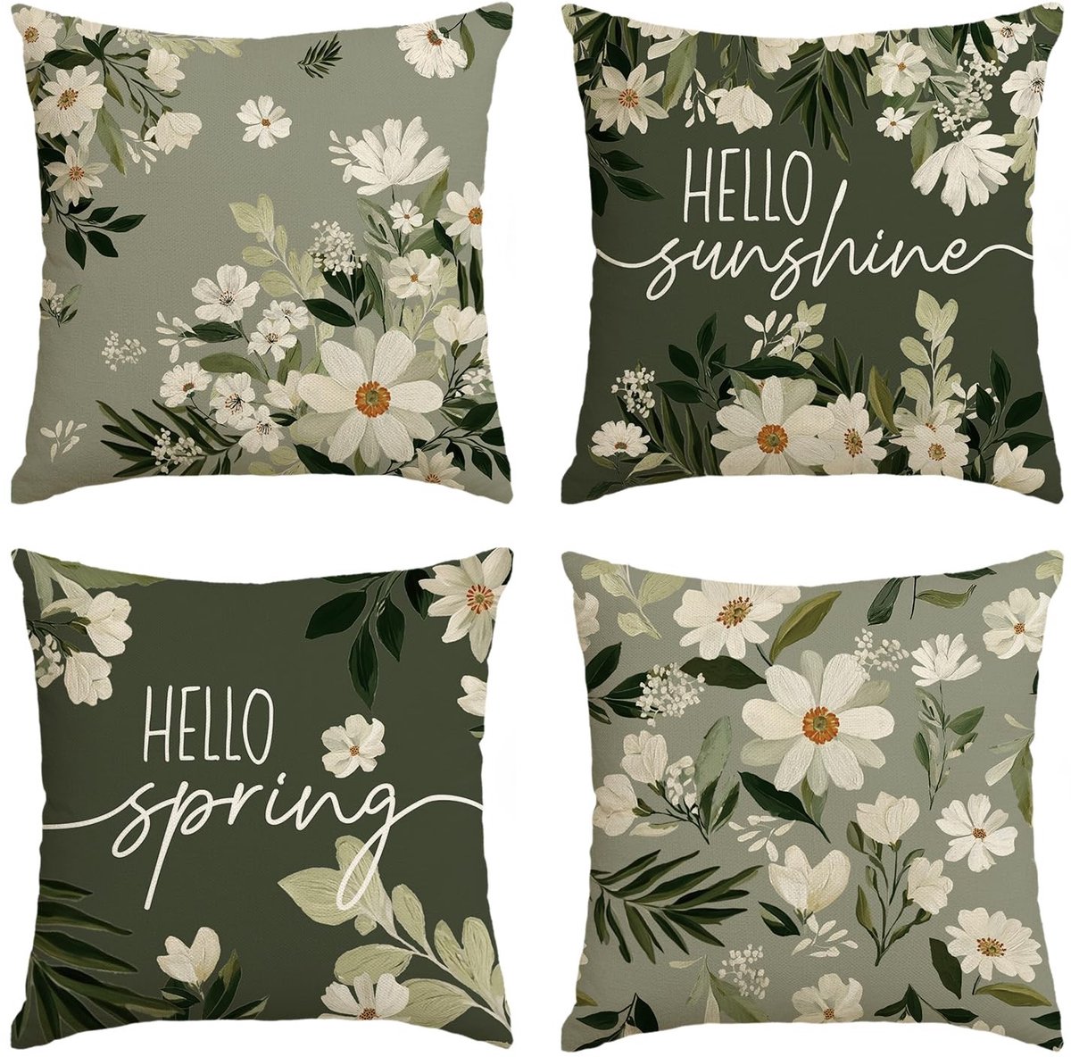 Cosensi - Dailygoods - Set van 4 Decoratieve Kussenslopen met Madeliefjes, 45 x 45 cm