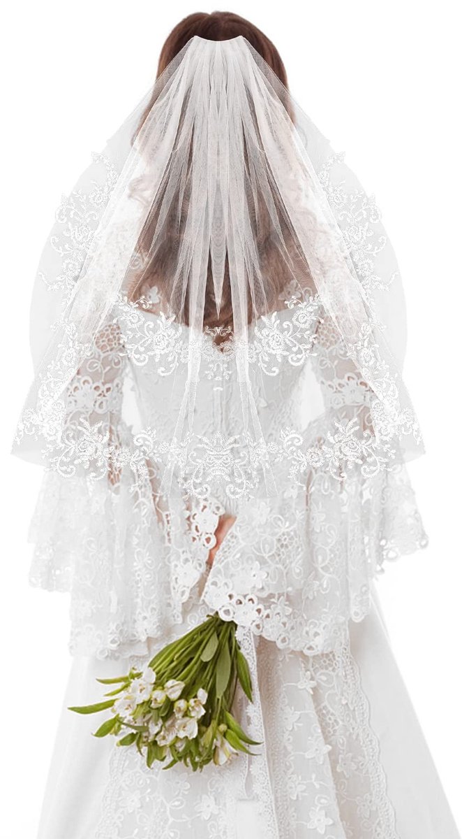Cosensi - Dailygoody - Korte Bruidssluier - Elegante Bruidssluier - Wit - Tule Bruidssluier - Geschikt voor Bruiden - Eén Maat