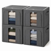 Opbergzak kleding & dekbed 66L – Set van 4 stevige opbergzakken met metalen frame, dubbele opening en kijkvenster