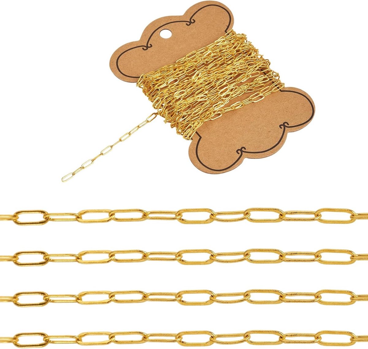 5M Messing Paperclip Kettingen 7.6x2.6x0.5mm Ovalen Paperclip Link Kettingen voor DIY Sieraden, Armbanden en Creatieve Projecten