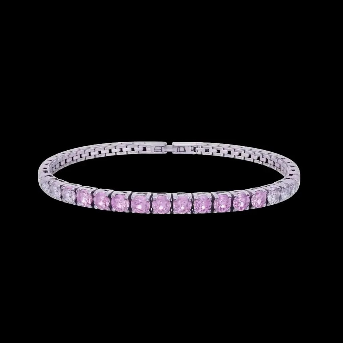 Victoria Valenza Zilverkleurige RVS Tennisarmband met Roze en Witte Zirkonia Stenen - Armband - RVS - Zilverkleurig - Tennisarmband - Zirkonia