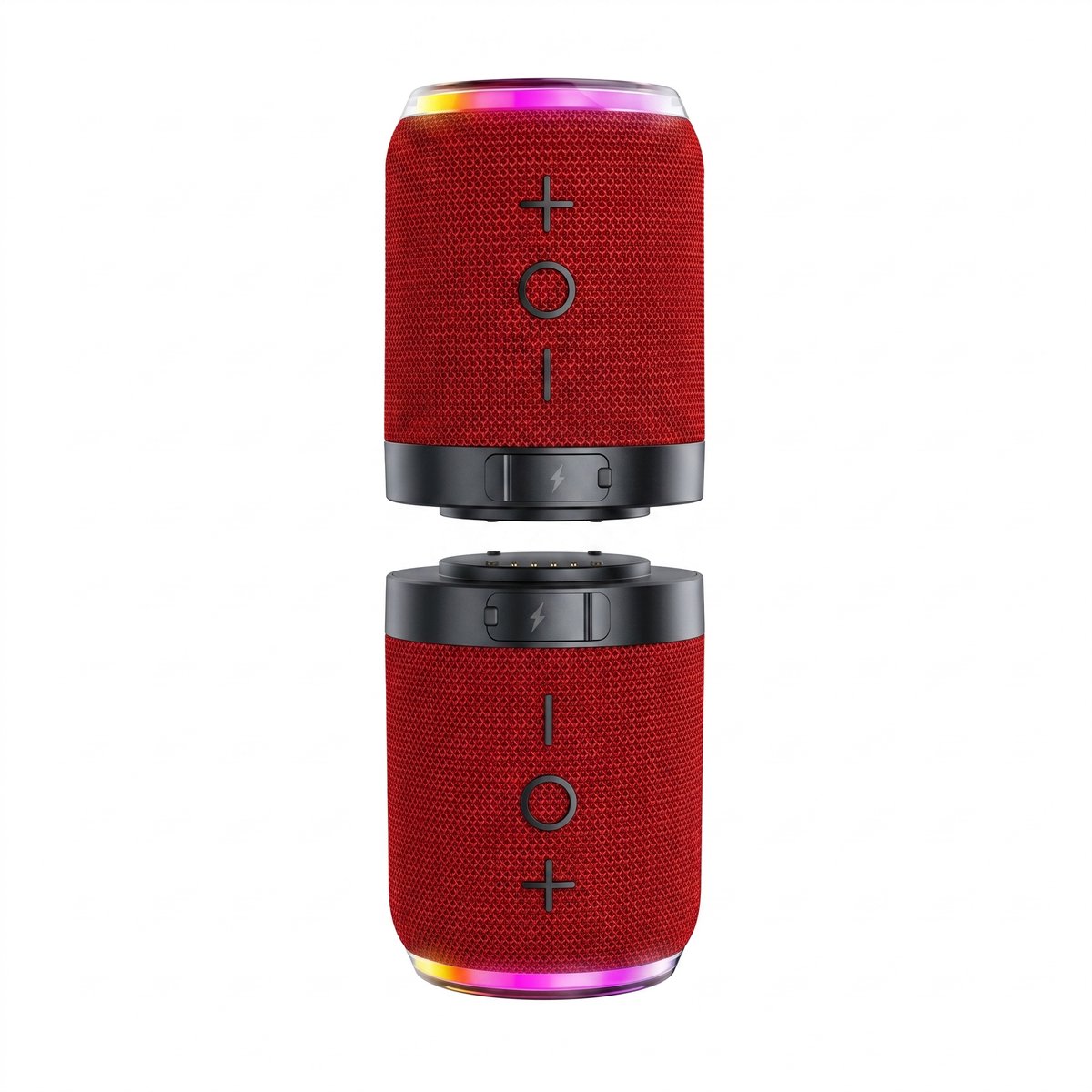 2-in-1 Magnetische Bluetooth Speaker - Splitsbare Draadloze Luidspreker - Bluetooth 5.4 & TWS - RGB LED Verlichting - 2000mAh Batterij - Rood