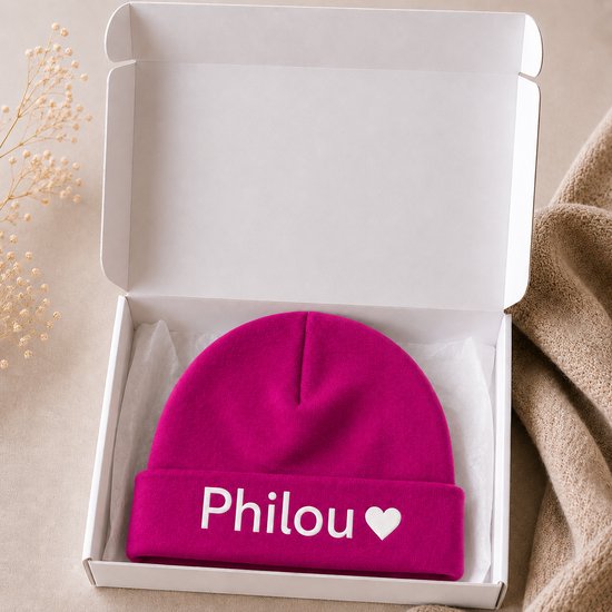 Babymutsje Fuchsia met Naam - Gepersonaliseerd Newborn Mutsje Roze - Kraamcadeau Baby - Fuchsia meisje — afbeelding 5