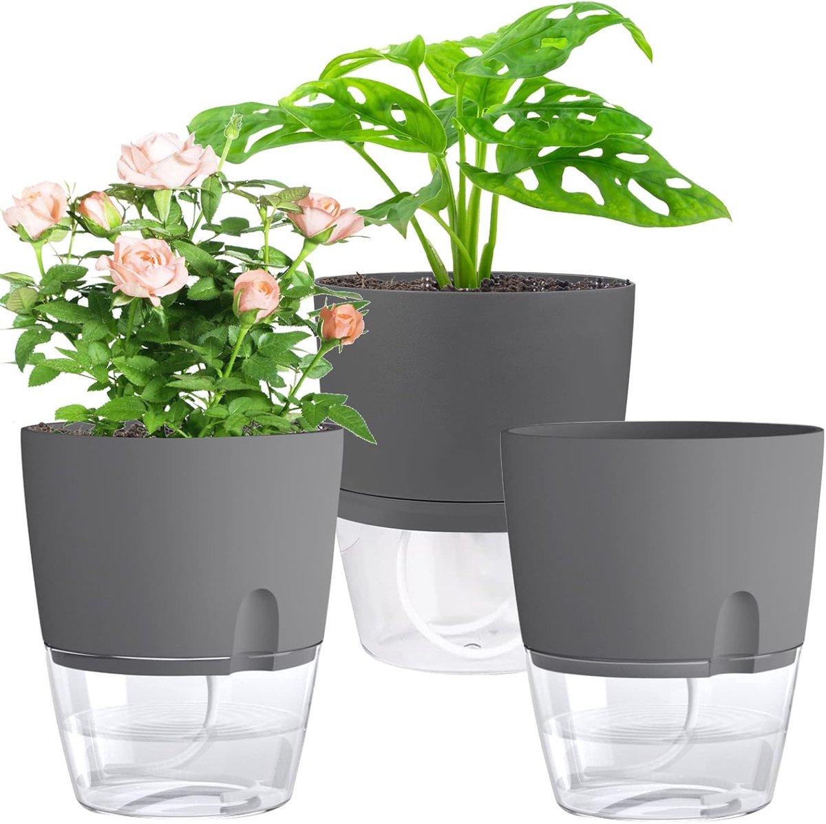 Zelfwaterende Kruidenpotjes Set van 3 – Kruidenpot met Waterreservoir – Bloempot voor Keuken, Vensterbank en Balkon – Moderne Zelfbewaterende Plantenpot voor Binnen