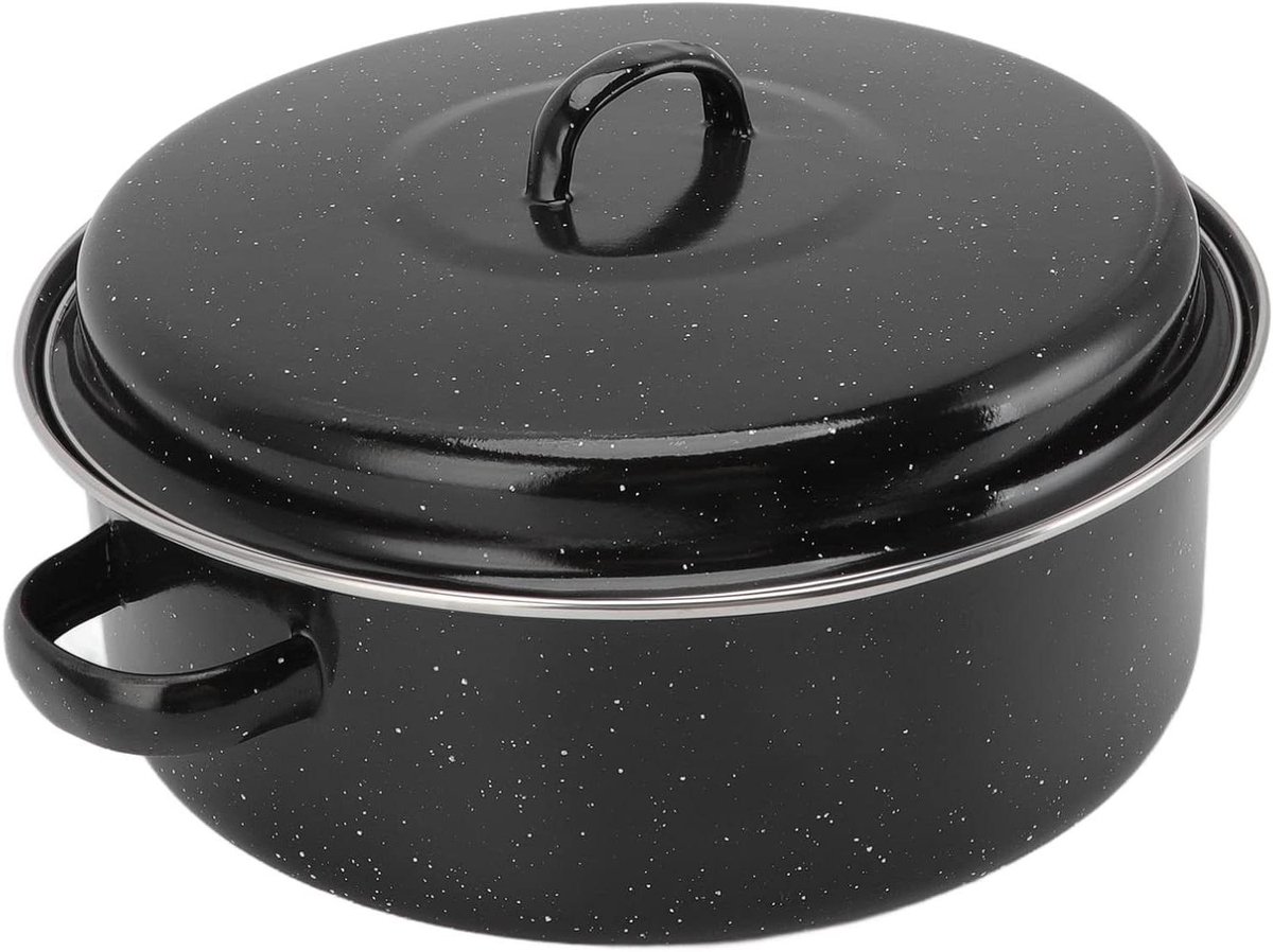 Kleine Braadpan - Stoofpan Deksel - Gerechten Bereiden - Antiaanbak Emaille - N.v.t. - Zwart