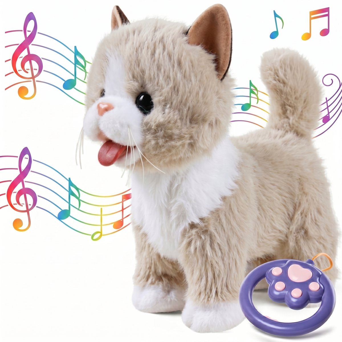 Interactieve Pluche Kat met Afstandsbediening - Interactieve knuffels - Wandelende Speelgoedkat voor Kinderen - Loopt, Miauwt en Kwispelt - Elektrisch Huisdier met Accessoires - Lichtbruin