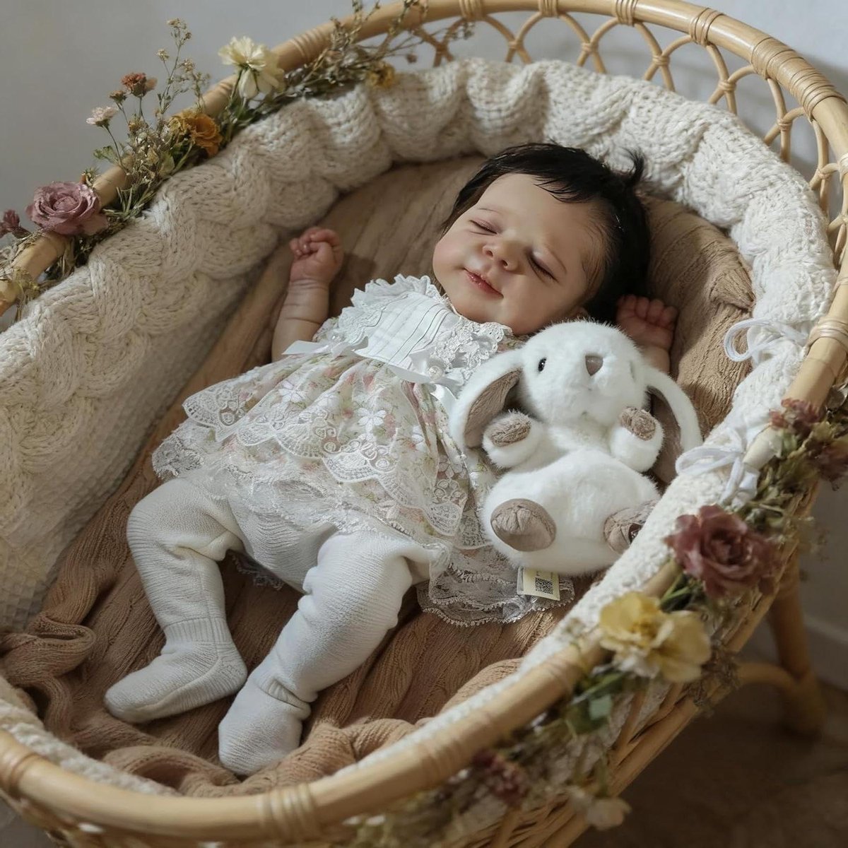 RXDOLL 45 cm realistische herboren babypoppen, slapende pasgeboren babypop die er echt uitziet, babypop, vinyl, ledematen, stoffen lichaam, levensechte Bebe poppen, gesloten ogen, handgemaakt cadeau