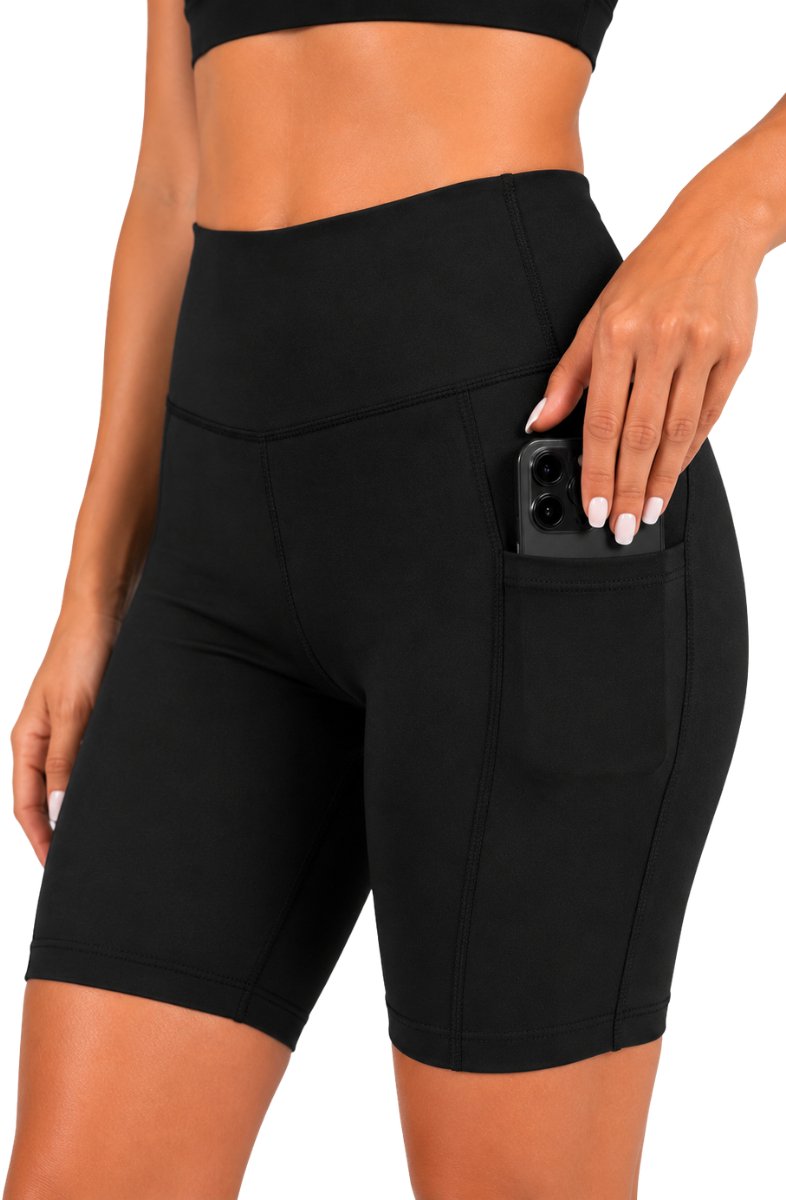 SparkNine Softflow korte sportbroek - met zakken - zachte stof - L - zwart - dames short - half lang - fietsshort