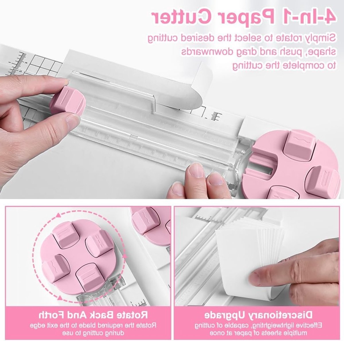 4-in-1 Papier Snijder met 4 Mesjes, Precisie Liniaal en Eenvoudige Bediening voor Scrapbooking, Kaarten Maken en DIY Projecten