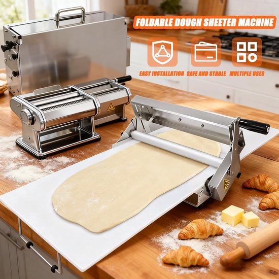 Deegsheetermachine Handmatig - Pastamaker Opvouwbaar - Bakken Thuis - Instelbare Dikte - 0-27mm - Zilverkleurig — afbeelding 2