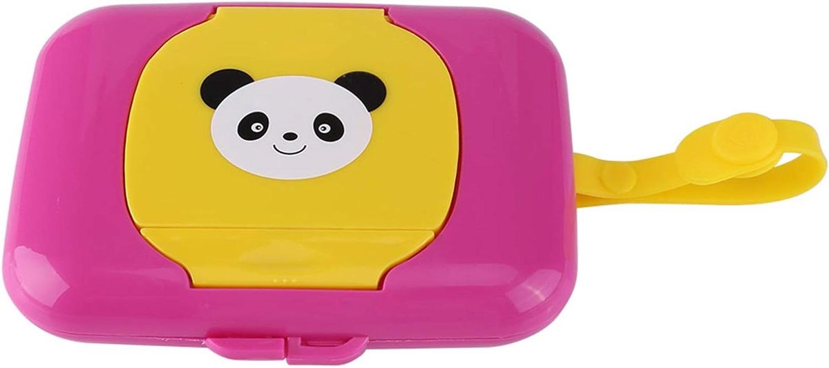 Doekjesdispenser Draagbaar - Reis Etui - Onderweg Hygiëne - Met Siliconen Riem - 16 x 11 cm - Roze Geel
