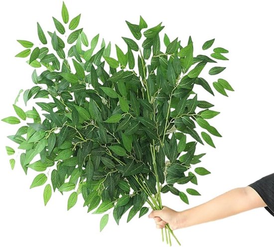 6 Takken van Kunstmatige Groene Stelen voor Decoratie - 170 cm Nep Groen Slinger met Zijde Groene Bladeren voor Thuis, Bruiloft en DIY Bloemstukken