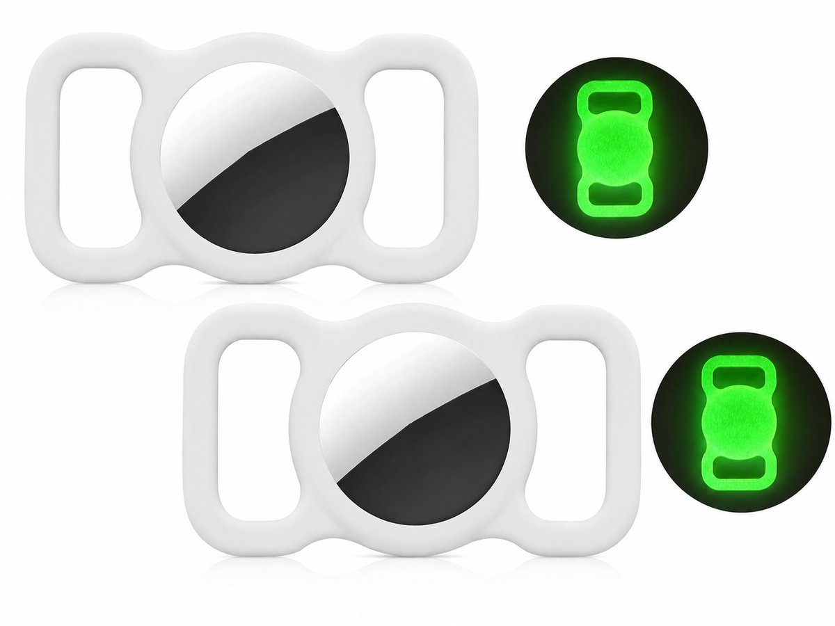 Sander Shop 2 stuks Siliconen beschermhoes voor Apple Airtag GPS Finder Hond Kat Halsband Lus Huisdier Loop Houder voor Air tag, voor Apple Locator Tracker Anti-Lost Device (luminous groen)
