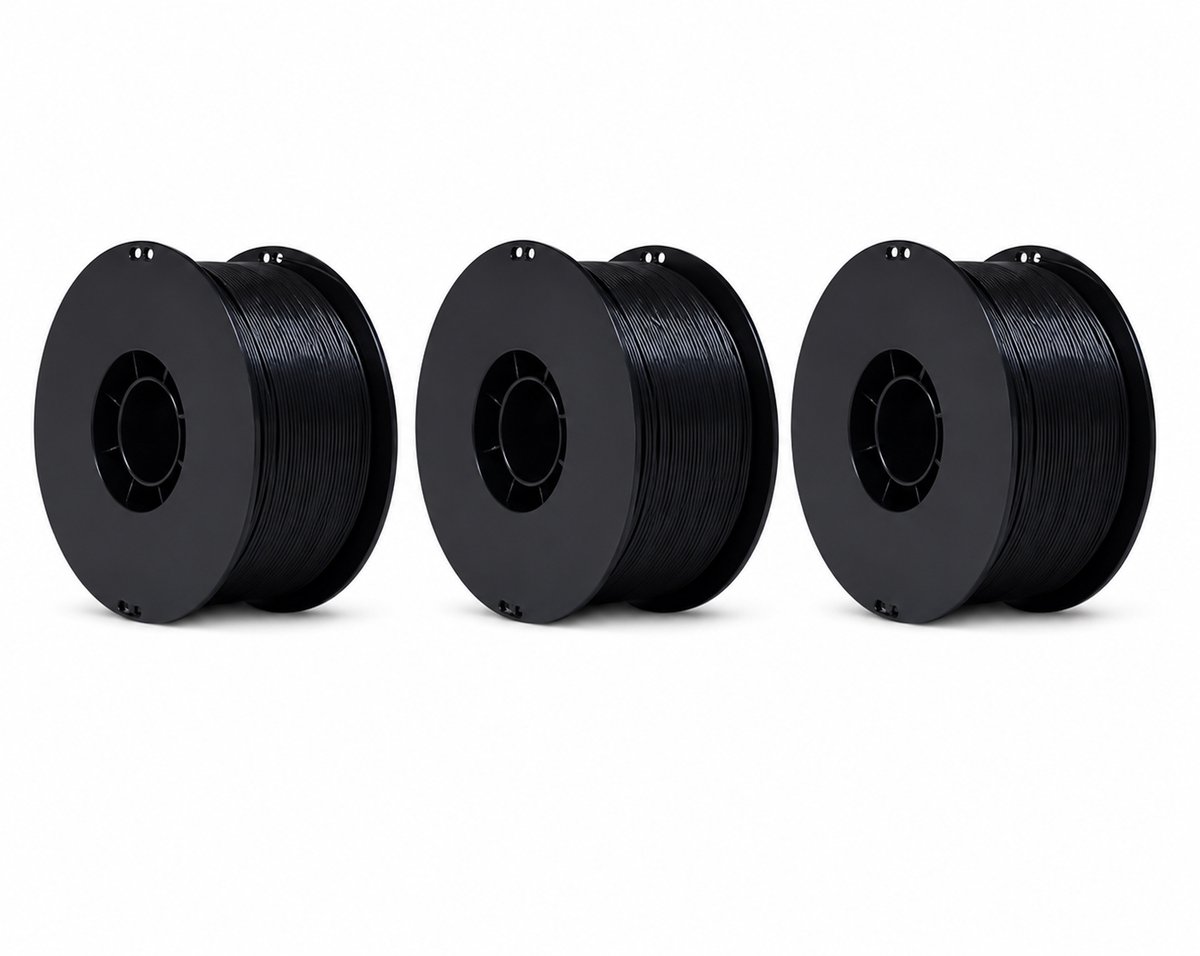 3X 1KG ZWARTE FILAMENT PLA+ 3D Printer Filament 1.75mm 1kg – Hoogwaardig 3D Printing Filament Extra Sterk, Sterk en Flexibel, Anti-Warp, Glanzend, Kleur naar Keuze, Compatibel met FDM Printers, Print Zonder Problemen