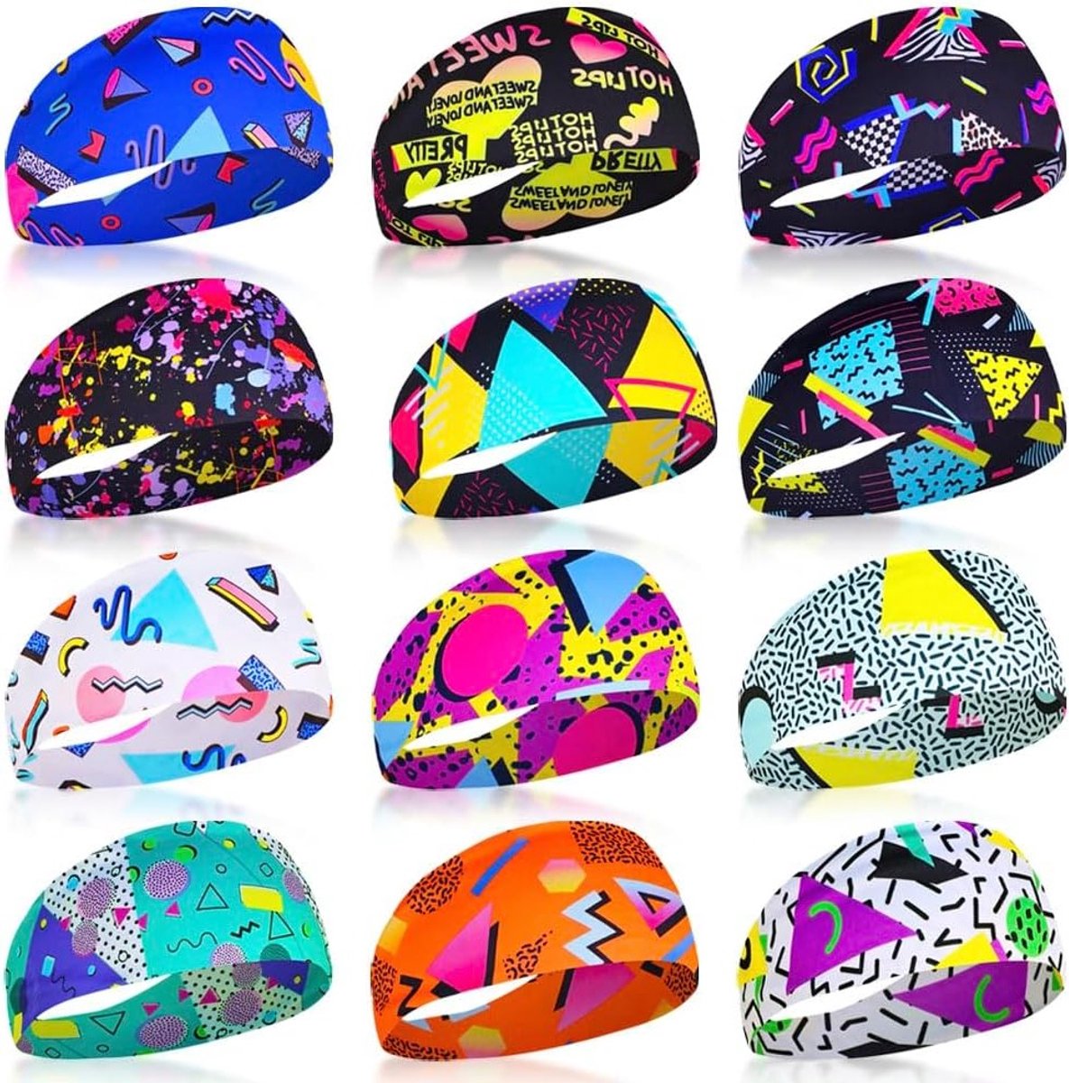 Neon Sportieve Sweatbands en Sjaals voor Mannen en Vrouwen - 12 Stuks voor Feestjes, Hiken en Fietsen