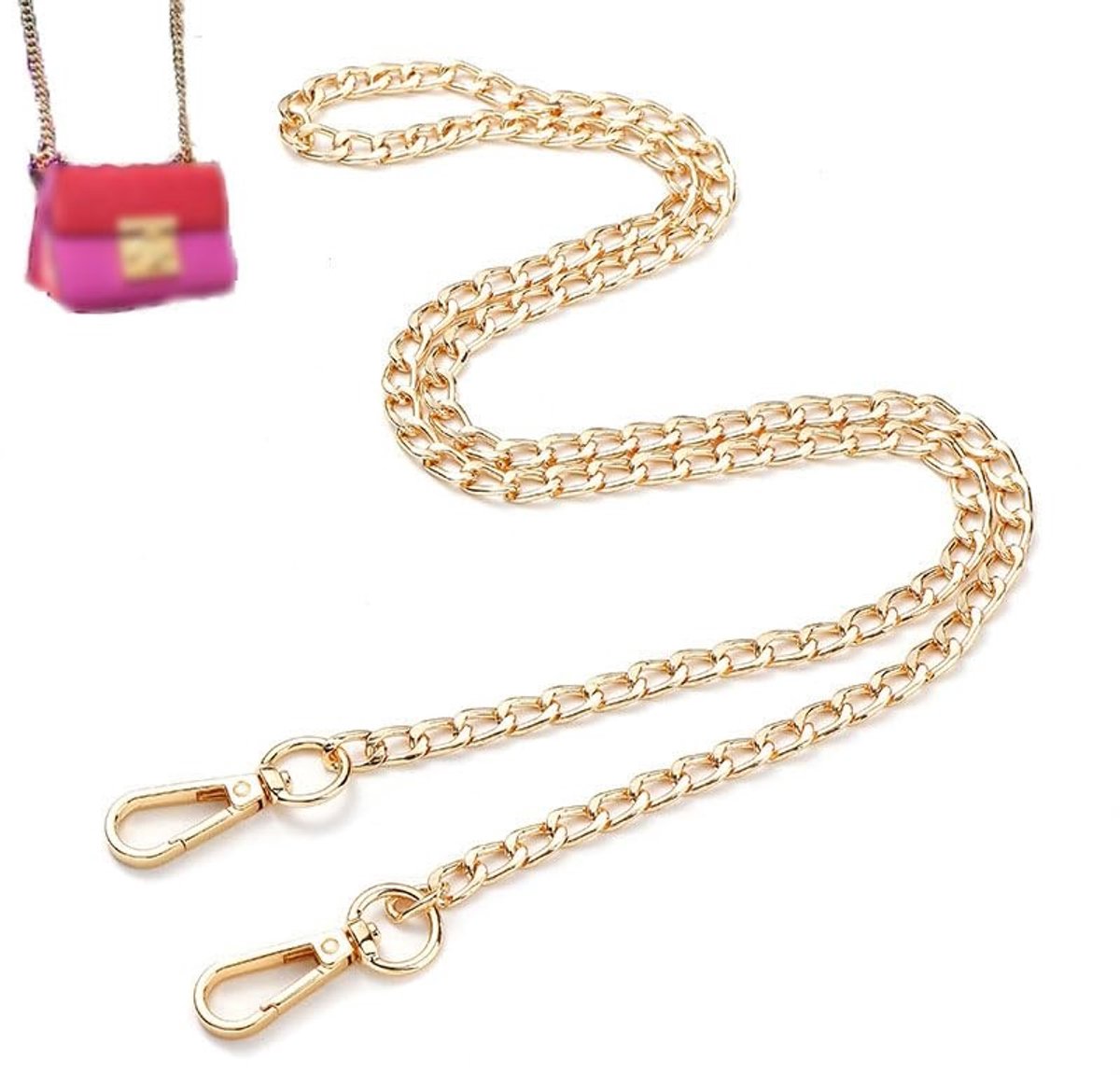 Dailygoods - Tas Riem Schoudertas Ketting - Ideaal voor Doe-Het-Zelf Portemonnee - Goud - Duurzaam en Anticorrosief - Voor Diverse Draagbehoeften - 1,