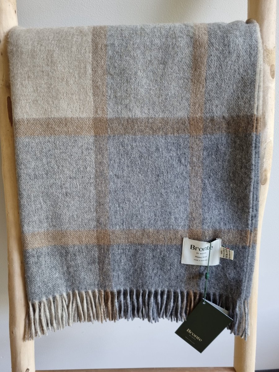 Bronte by Moon Wollen Plaid - WINDOWPANE Beige (Merino) 140x185cm - Bronte x Plaids.shop Beige, grijs