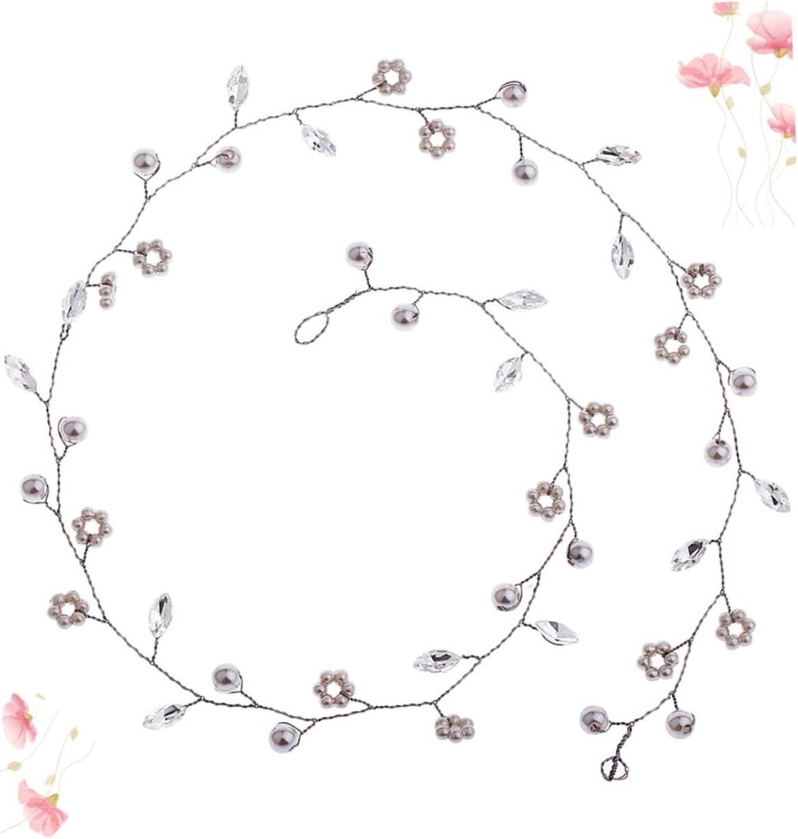 Bruid Haarclip - Haarsieraad Bloem - Feestelijke Aankleding - Kunstparels Strass - 50 cm - Zwart