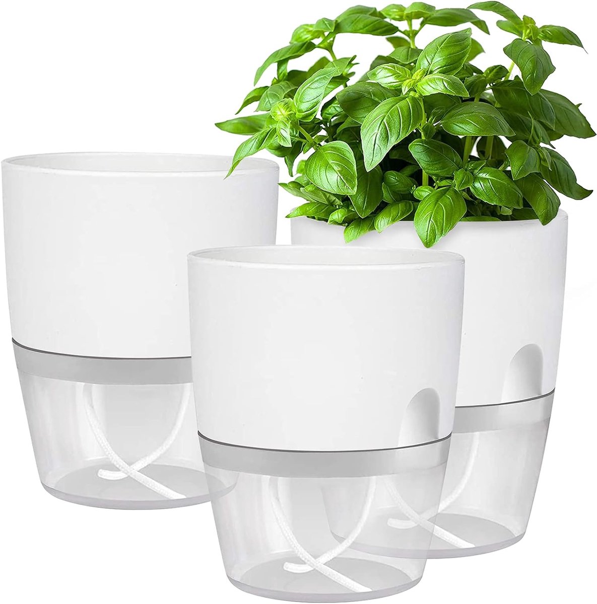 Zelfwaterende Kruidenpotjes Set van 3 – Kruidenpot met Waterreservoir – bloempot - Bloempot voor Keuken, Vensterbank en Balkon – Moderne Zelfbewaterende Plantenpot voor Binnen
