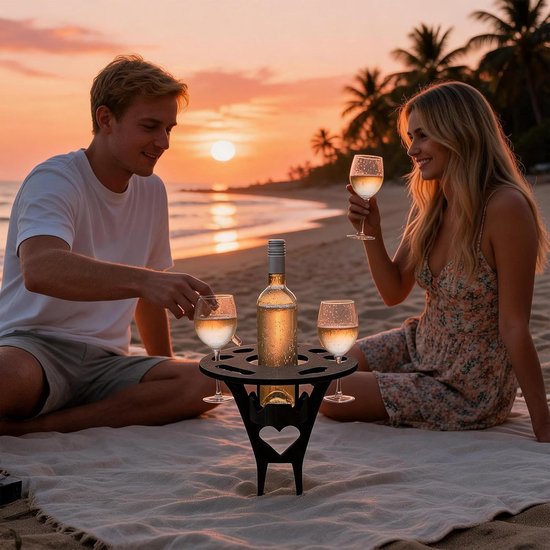 Draagbare Tafel - Outdoor Wijntafel - Buiten Ontspannen - Met Bekerhouder - 25 x 25 cm - Zwart — afbeelding 2