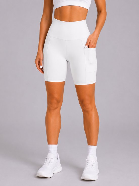 SparkNine Softflow korte sportbroek - dames short - met zakken - XS - wit - half lang - super zacht materiaal van Merkloos — afbeelding 4