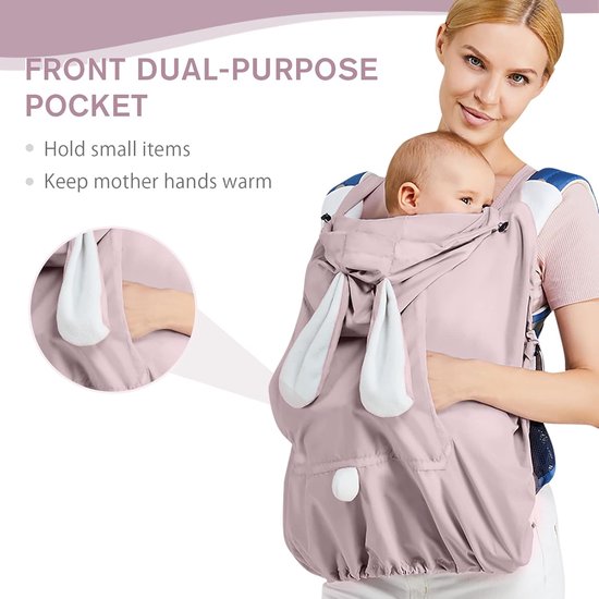 Draagzakhoes Baby - Universele Cape - Bescherming Buiten - Met Voorvak - 29x23x3 cm - Grijs — afbeelding 4