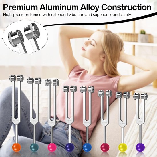 Solfeggio Stemvork Set - Chakra Stemvorken - Ontspanning en Balans - 8-Delige Set - Aluminium Legering - Zilverkleurig van Solfeggio. — afbeelding 2