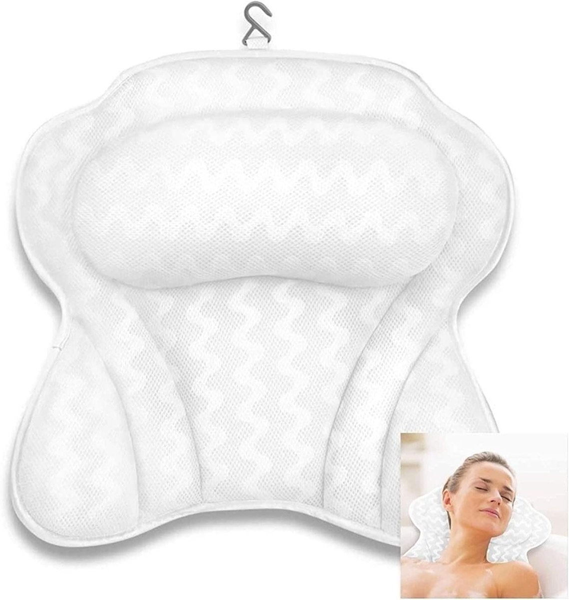 Badkussen - Rugkussen Spa - Ontspanning in bad - 6 zuignappen - 44 x 43 cm - Wit