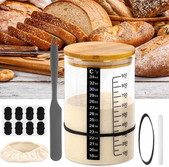 Zure deegpot - Yoghurt gistingsset Broodbakpot - Thuis bakken - Transparant vat - 21 x 14 x 11 cm - Natuurlijk — afbeelding 3
