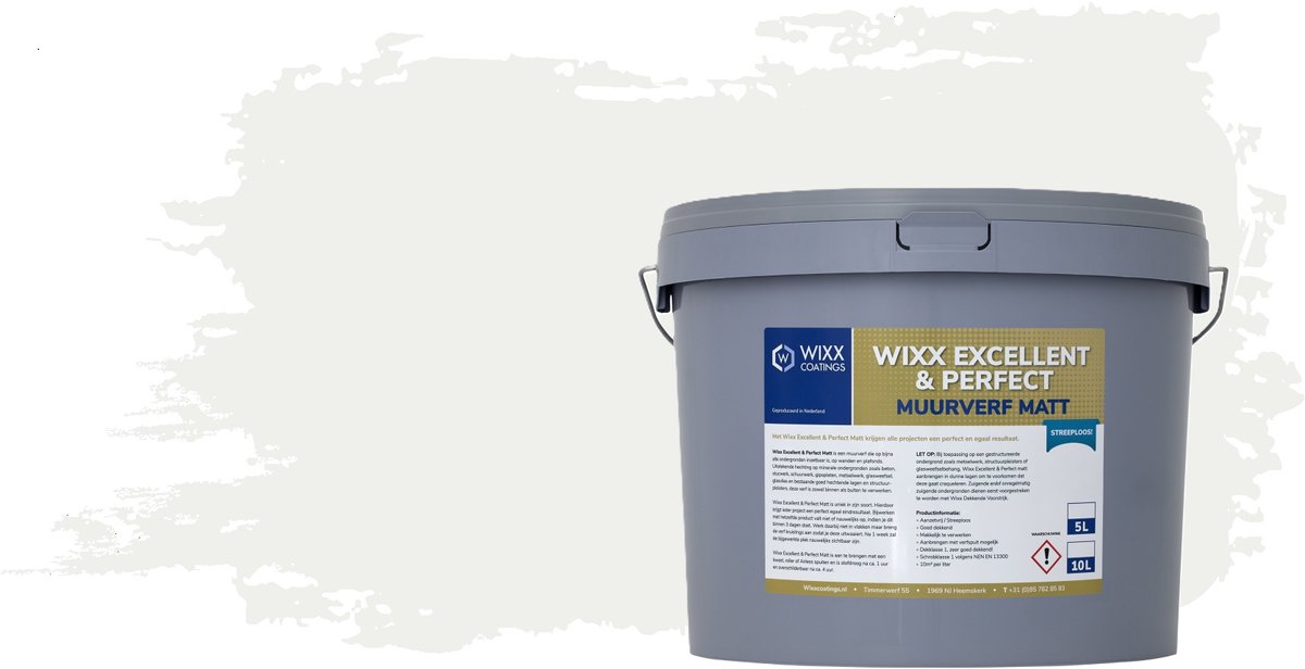 Wixx Excellent en Perfect Muurverf Matt - 5L - RAL 9016 Verkeerswit