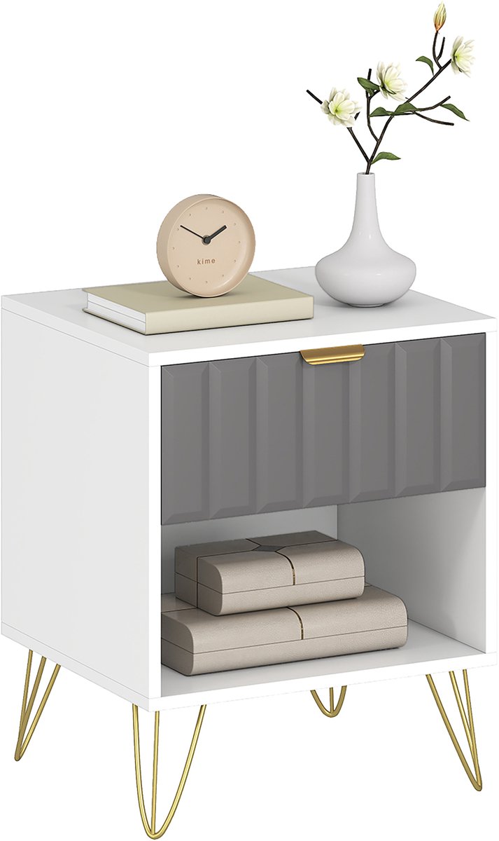 Homcom Nachtkastje - Spaanplaat, MDF - 45x40x55cm - Wit