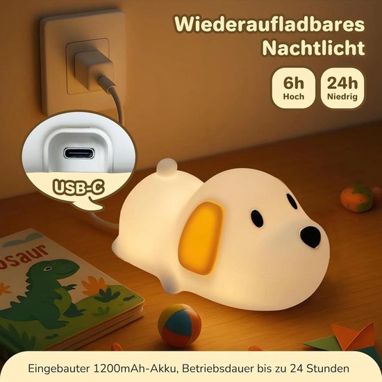 LED-nachtlampje, siliconen nachtlampje met puppy-touch effect, USB-oplaadbaar, met timer en RGB-verlichting, geschikt voor kinderkamers, slaaplampje, draagbaar slaaphulpmiddel en voedingslampje. — afbeelding 4