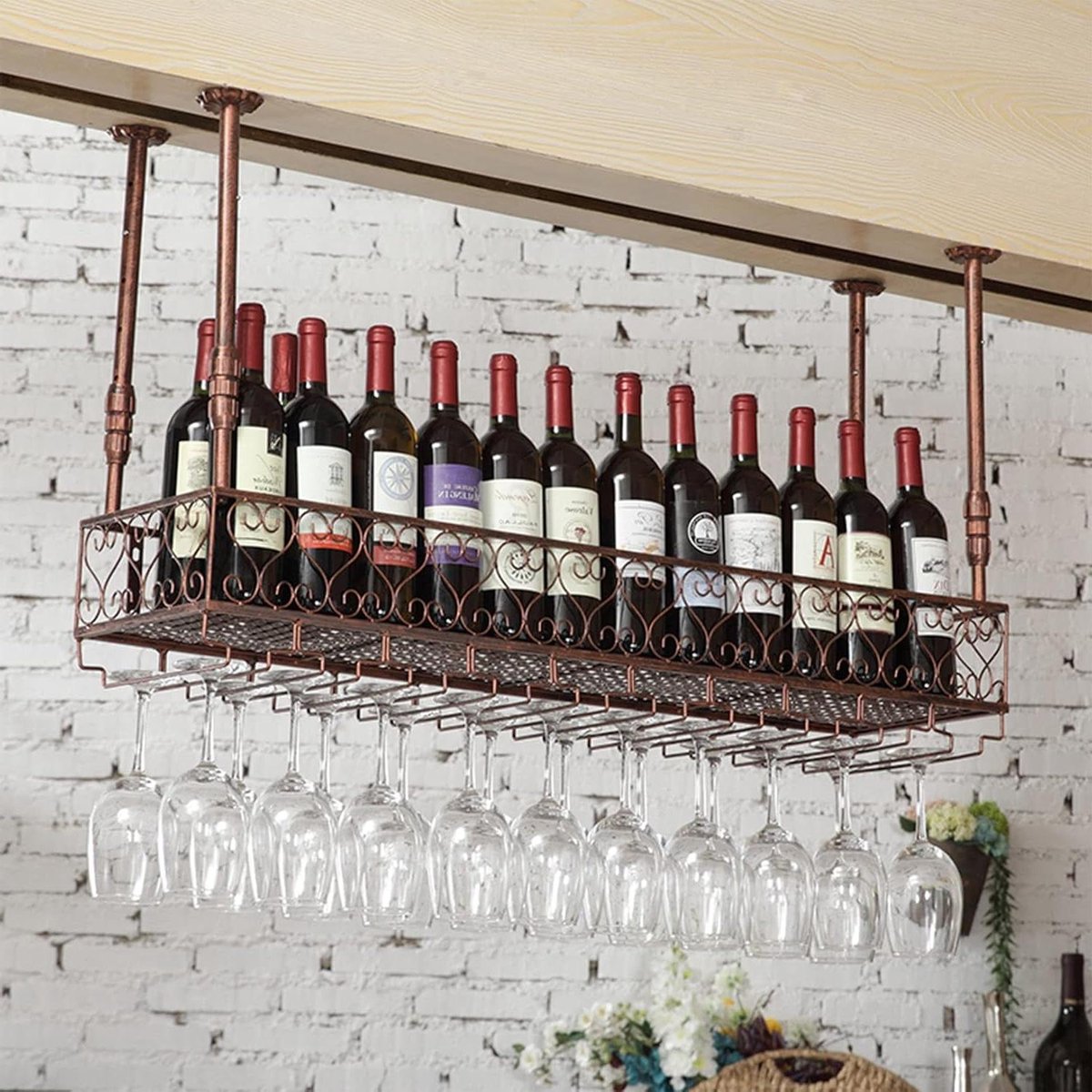 Hangrek Wijnglazen - Plafondrek - Bar Inrichting - 2-in-1 Ontwerp - 80 cm - Brons