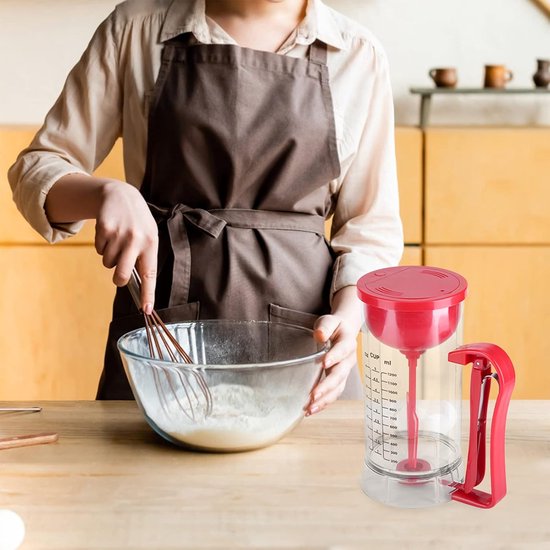 Beslag Mixer Dispenser - Bakgereedschap Keuken - Beslag Maken - Automatisch Mengen - 1200 ml - Transparant Rood — afbeelding 2