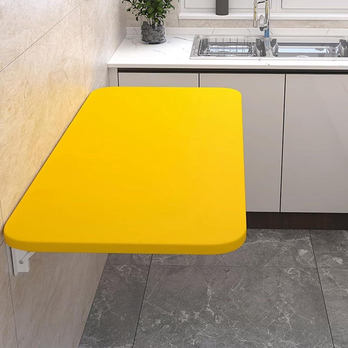 Vouwtafel - Wandtafel - Ruimtebesparend Werken - Zware Stalen Beugel - 70x30cm - Geel