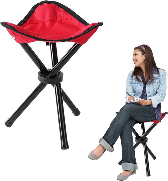 Opvouwbare Kruk - Driepoot Stoel - Outdoor Activiteiten - Compact Ontwerp - 30 cm Hoog - Rood — afbeelding 4
