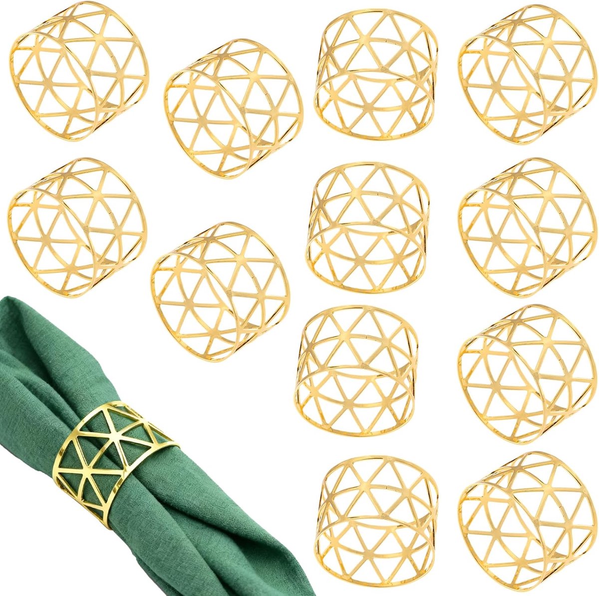 Cuhostki - 12Stuks - Geometrisch - Servetringen - Goud - Metaal - Tafeldecoratie Voor Feestdagen En Bruiloften