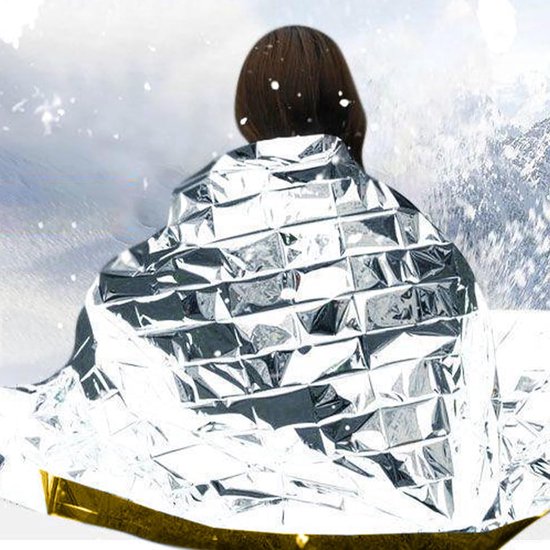 Overlevingsmat Thermisch - Nooddeken Buiten - Kamperen Wandelen - Warmte Isolatie - Compact Opvouwbaar - Goud Zilver — afbeelding 2