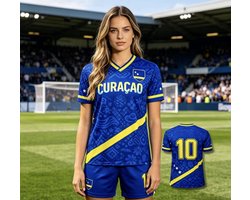 Curacao Dames/Heren/Unisex T-Shirt - Maat: XL - Tshirt / Voetbalshirt - Curacao / Korsou - Nederlandse Antillen - Hoge Kwaliteit - Blauw & Geel - WK2026 / Voetbal - Curacao Elftal / Blue Wave - Merchandise - Shirt met Curacaose Vlag