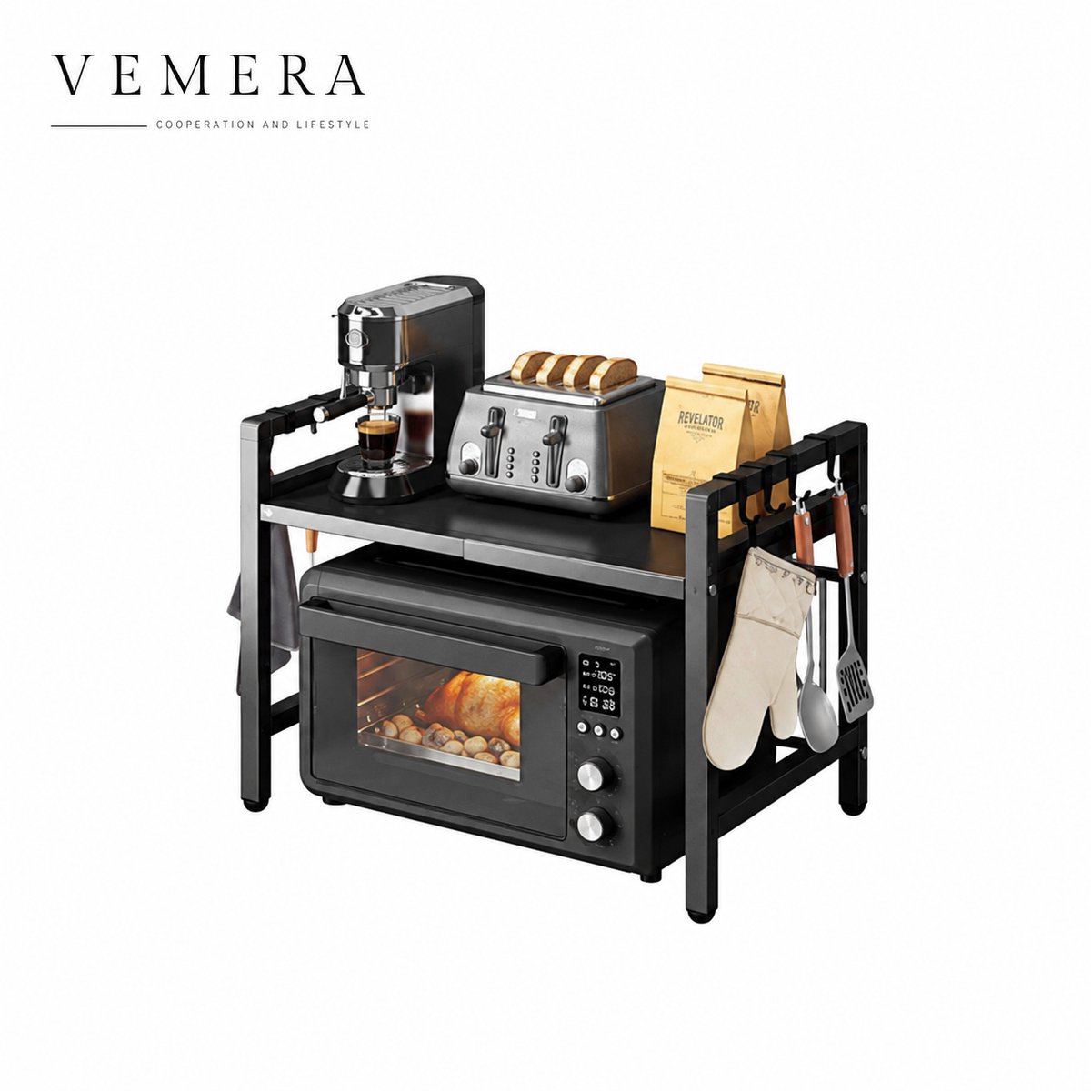 Vemera organizer - organizer keuken - keukenrek - magnetronrek - 42-64cm magnetron plank organisator - vocht- en roestbestendig