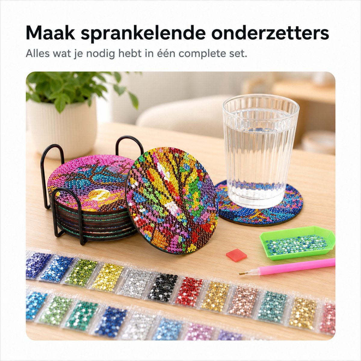 BOTC Diamond Painting - Onderzetters met Houder - Set van 8 - Pakket Volwassenen en Kinderen - Cadeau — afbeelding 5