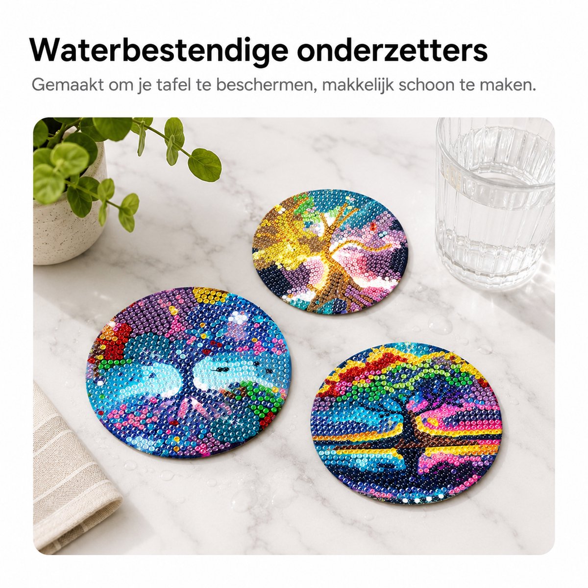 BOTC Diamond Painting - Onderzetters met Houder - Set van 8 - Pakket Volwassenen en Kinderen - Cadeau — afbeelding 6