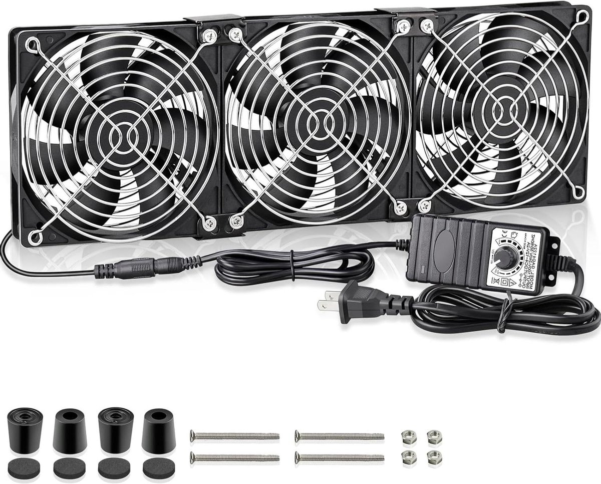 Ventilator Set - Koeler - Behuizing Koelen - Grote Luchtstroom - 3 x 120 mm - Zwart