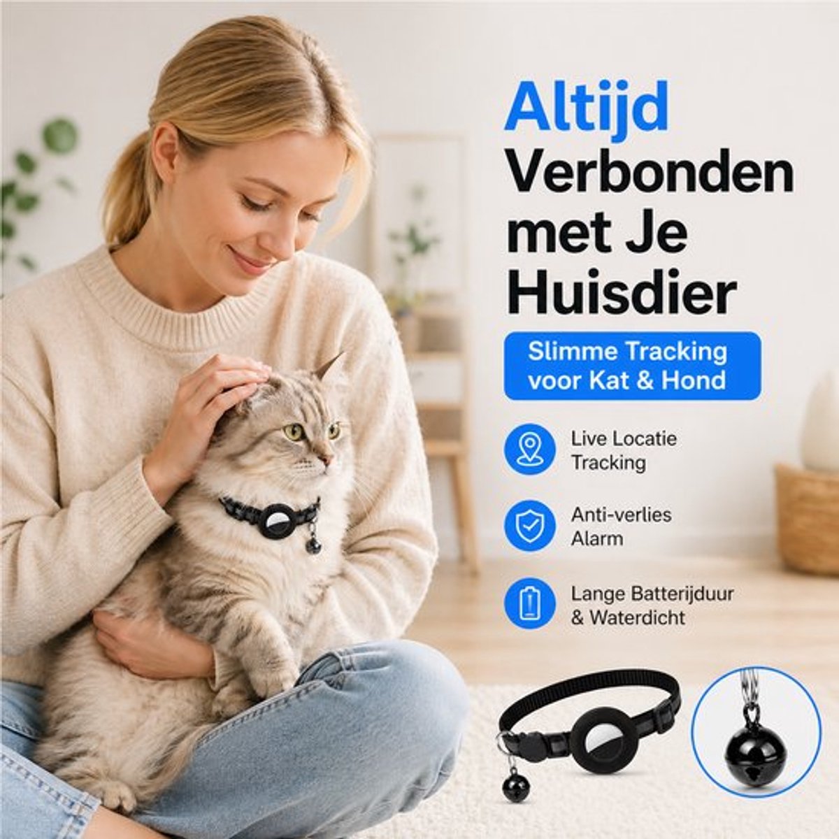 Kattenhalsband inclusief Tag - Max. 32cm Omtrek- Kat tracker voor Apple - GPS Tracker Kat zonder abonnement - Verstelbare Kattenhalsband voor Kat & puppy & kleine honden - Met geluidssignaal - Zwart thumbnail 3