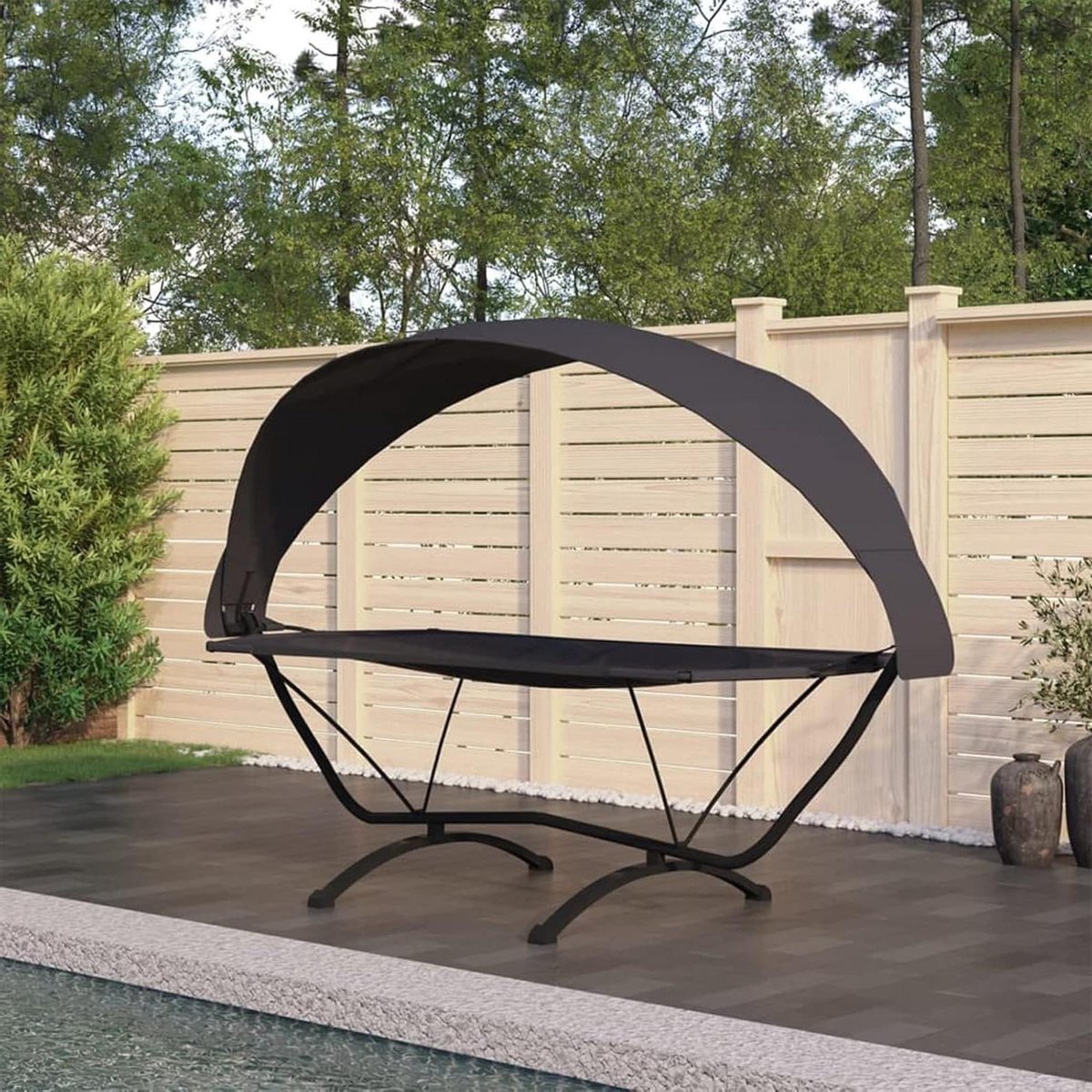 Hangmat met dak - Tuinstoel Lounger - Buiten Ontspannen - Afneembaar zonnedak - 274 cm lang - Zwart