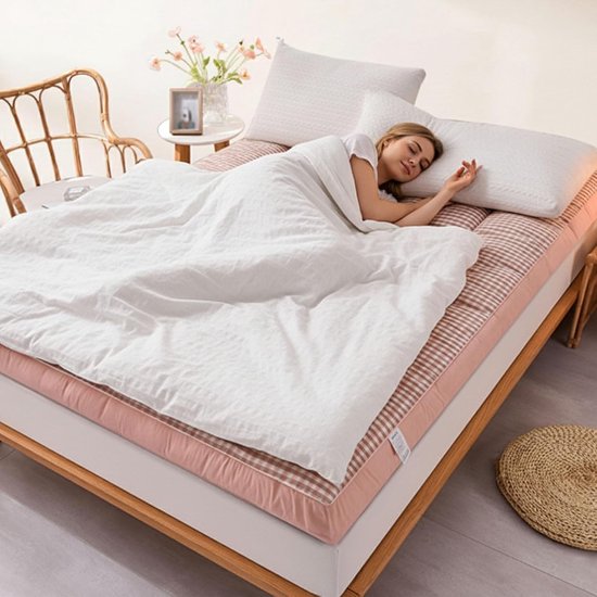 Japanse futonhoes - Dikke matras - Comfortabel slapen - Opvouwbaar ontwerp - 180 x 200 cm - Roze plaid — afbeelding 5
