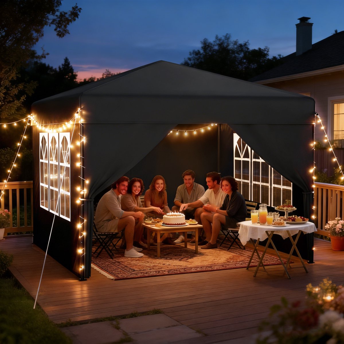 Froadp 3 x 3 m One-Touch Opvouwbare Partytent Inclusief 4 Zijpanelen Tent Tuinpaviljoen Geschikt voor binnenplaatsen & tuinen Voor buitengebruik Antraciet