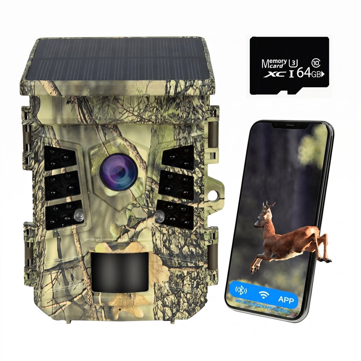 Wildcamera met Nachtzicht voor Buiten - 32MP & 1080P Ultra HD - WiFi - No-Glow - Wildcamera Voor Buiten - Nachtzicht - Incl. 64GB SD