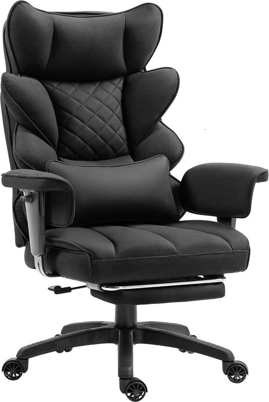 Dowinx Gamingstoel - Ergonomische Bureaustoel - Pocketvering Zitkussen - Dubbele Zachte Rugleuning - Verstelbaar Lendenkussen - Armleuningen - Voetsteun - stof -Zwart